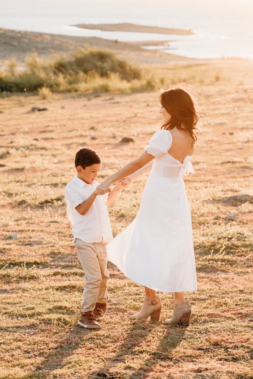 Mother and son dancing