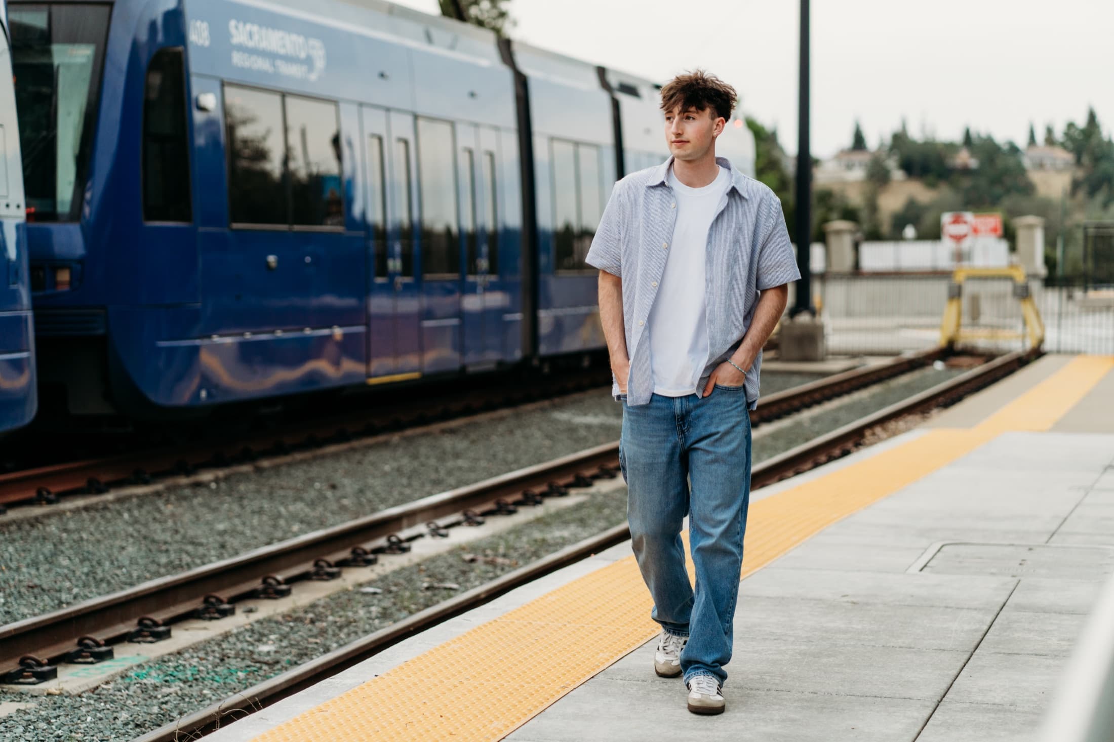 Portrait at a historic train station